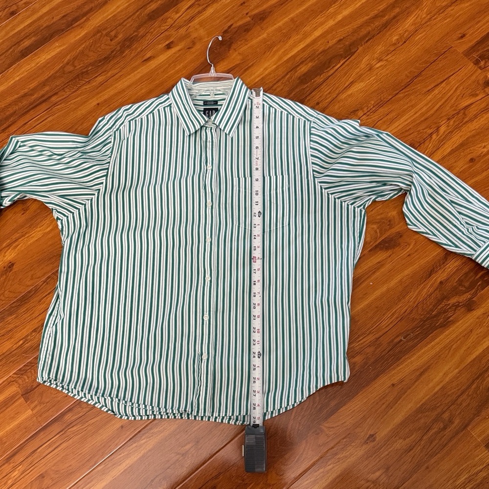 GAP Green and White Vertical Stripe Button-Down Shirt - Picture 7 of 7